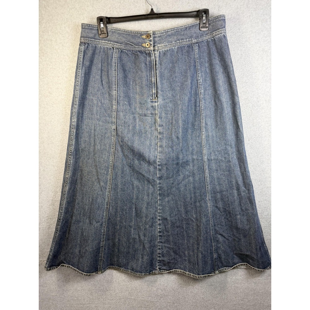 Liz Claiborne Skirt Womens 16 Blue Denim A Line Flare Midi Casual Cotton - Picture 10 of 12